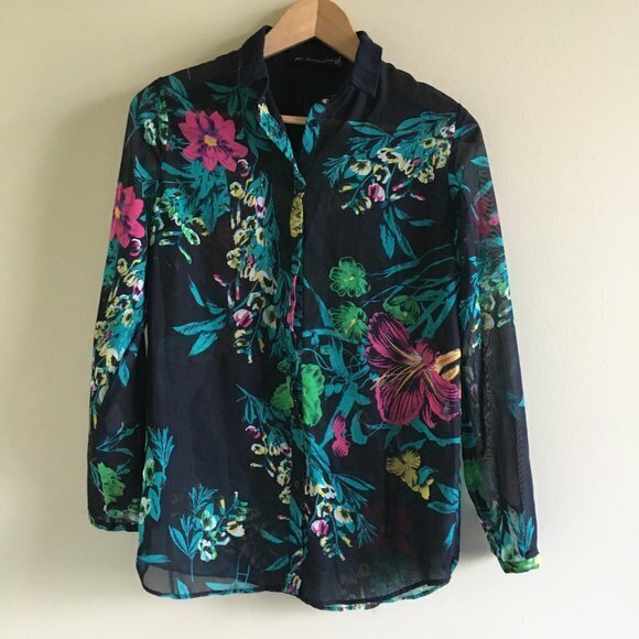 Zara Trafaluc Floral Button Down Shirt Blouse‎ Top - Picture 1 of 3